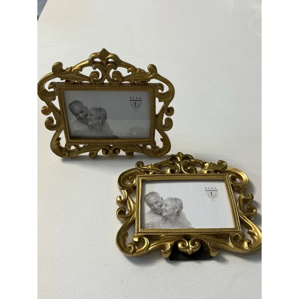 Vintage Elsa L Gold Frame Baroque Resin 4x6‎ Set Of 2